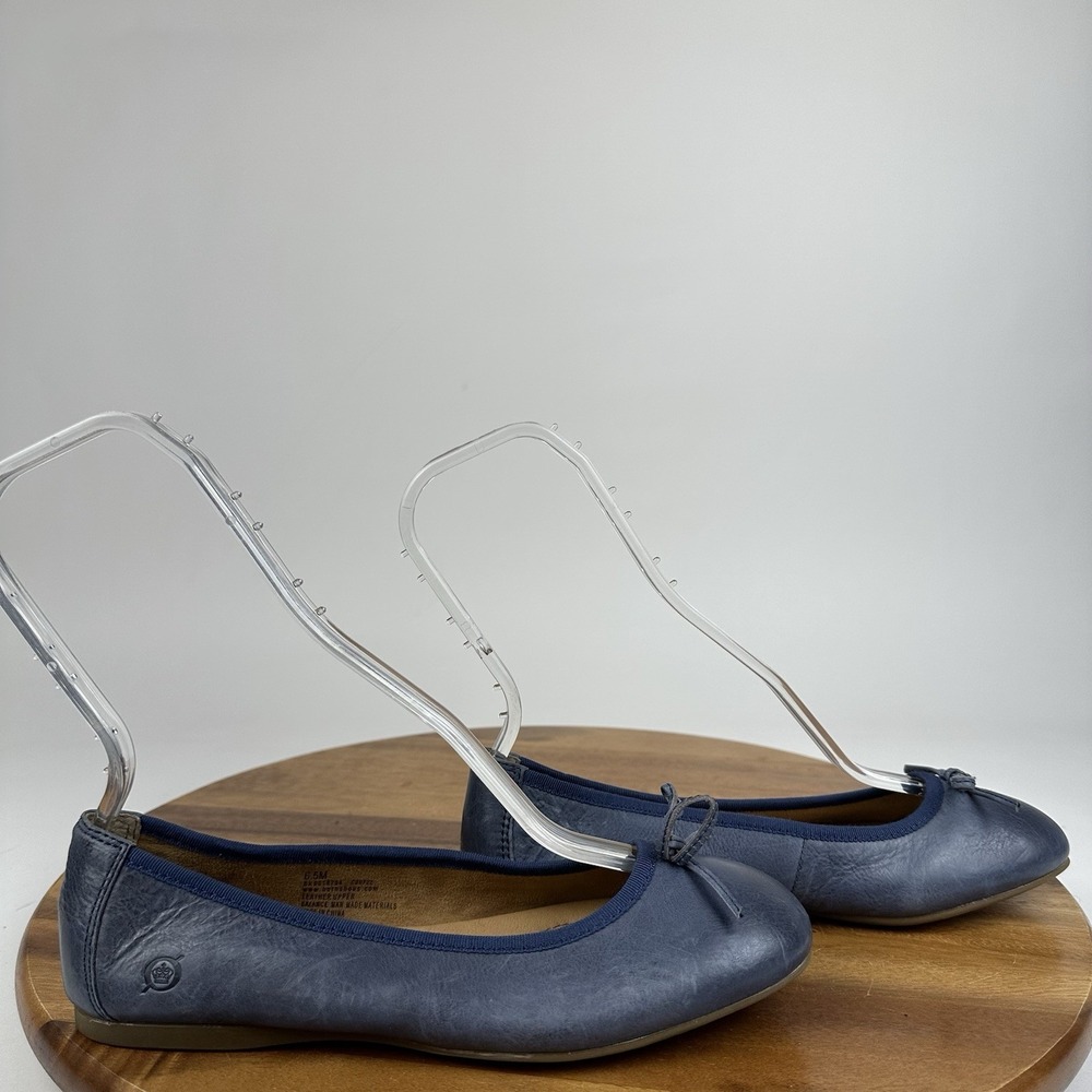 Womens Born Brin Navy Blue Leather Comfort Bow Ballet Flats Size 6.5 M GUC